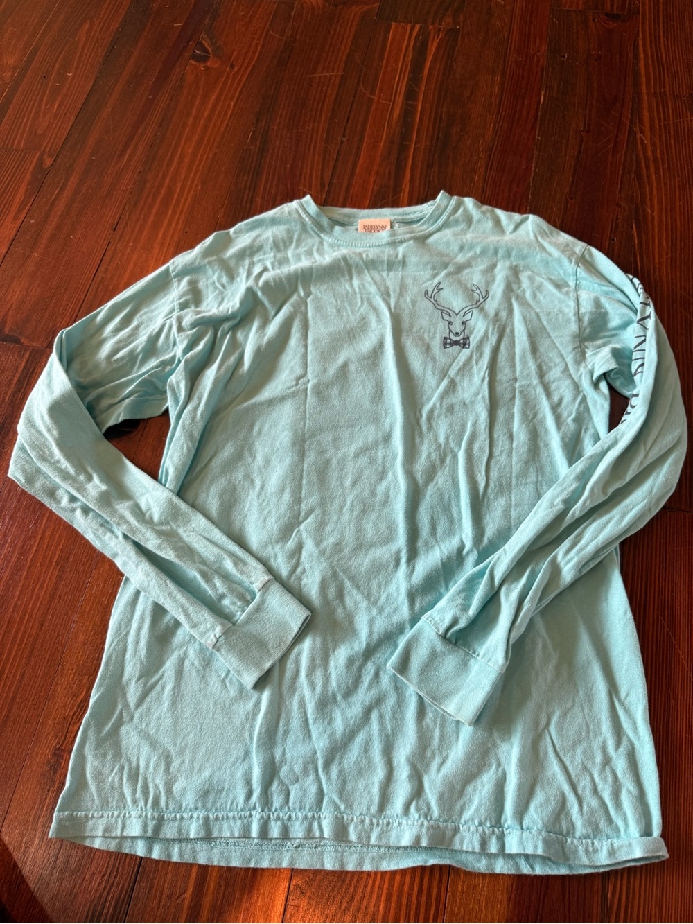 Jadelynn Brooke Light Blue Long Sleeve Tee with Deer Chest Graphic